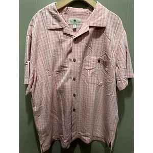Island Shores Hawaiian Shirt 2XL Coral Plaid Short Sleeve Button Up Aloha